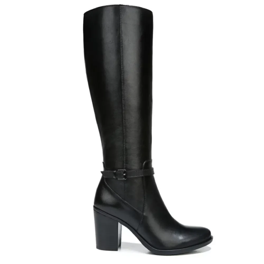 Naturalizer Kalina Black Leather Wide Calf Block Heel Knee High Boot 7.5 NWT